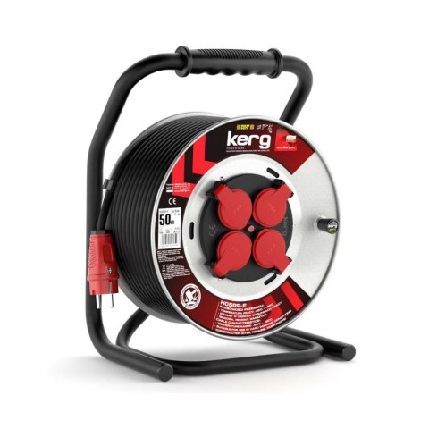 KERG Przedłużacz bębnowy KERG 50m 3×2,5mm2 H05RR-F 250V czerwony