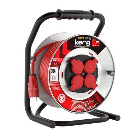 KERG Przedłużacz bębnowy KERG W2377 30m 3×2,5mm2 H05RR-F 250V czerwony