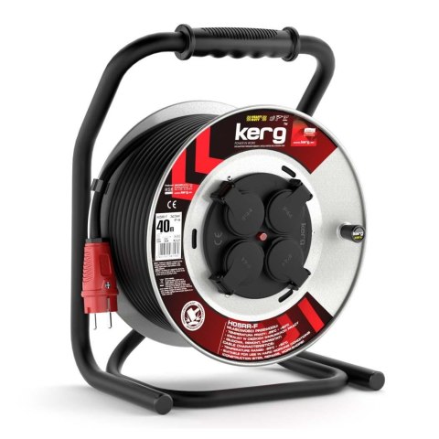 KERG Przedłużacz zwijany KERG 40m 3×2,5mm2 H05RR-F 250V czarny