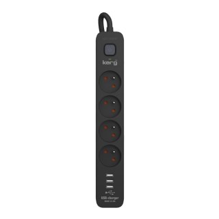 KERG Urządzenie zasilające zabezpieczające KERG z wyłącznikiem 4 gniazda USB-A czarne 1,5m 16A H05VV-F 3x1,5mm2