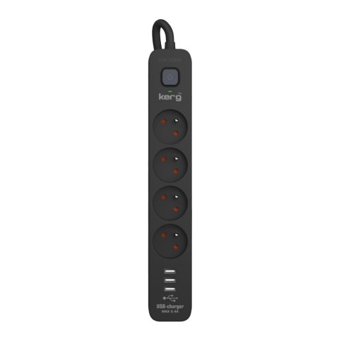 KERG Urządzenie zasilające zabezpieczające KERG z wyłącznikiem 4 gniazda USB-A czarne 1,5m 16A H05VV-F 3x1,5mm2
