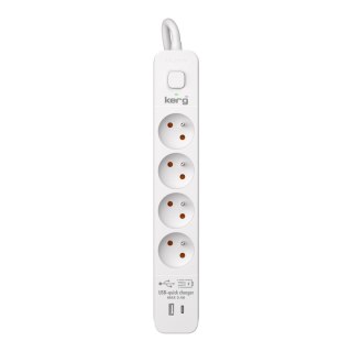 KERG Urządzenie zasilające zabezpieczające KERG z wyłącznikiem 4 gniazda USB-C USB-A biało-szare 3m 16A H05VV-F 3x1,5mm2