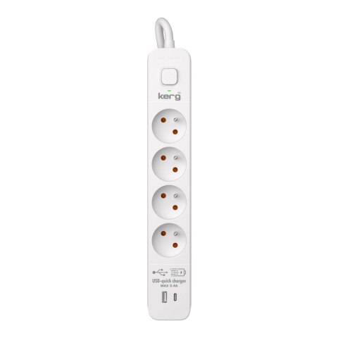KERG Urządzenie zasilające zabezpieczające KERG z wyłącznikiem 4 gniazda USB-C USB-A biało-szare 3m 16A H05VV-F 3x1,5mm2
