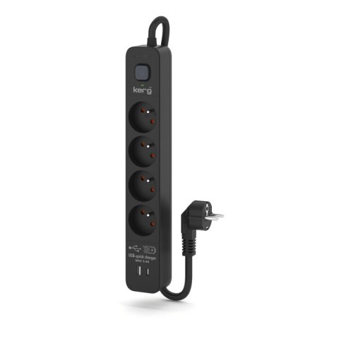 KERG Urządzenie zasilające zabezpieczające KERG z wyłącznikiem 4 gniazda USB-C USB-A czarne 5m 16A H05VV-F 3x1,5mm2