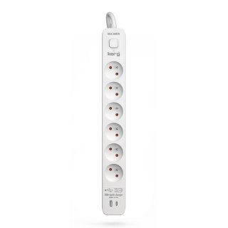 KERG Urządzenie zasilające zabezpieczające KERG z wyłącznikiem 6 gniazd USB-C USB-A białe 1,5m 16A H05VV-F 3x1,5mm2