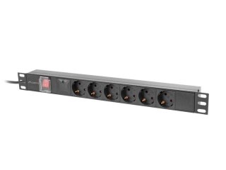 LANBERG Listwa zasilająca Lanberg Rack PDU 19" 1U 10A 6x 230V Schuko 2m Czarna
