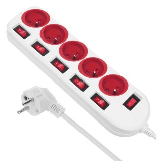 Maclean Listwa zasilająca Maclean MCE204 R/W, przedłużacz 5 gniazd, z włącznikami, 250VAC/10A, 1.5m