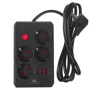 Maclean Listwa zasilająca Maclean MCE392 B, przedłużacz 4 gniazda + 3xUSB, 110-240V AC 50/60Hz, 2.1A max 2500W, 1,5m, czarna