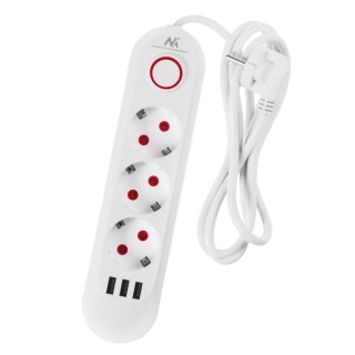 Maclean Listwa zasilająca Maclean MCE394 W, przedłużacz 3gniazda + 3xUSB, 110-240V AC 50/60Hz, 2.1A max 2500W, 1,5m, biała
