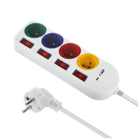 Maclean Listwa zasilająca Maclean MCE508 W przedłużacz 4 gniazda + USB A / C, z włącznikami, 250VAC/10A, 1,5m, biała