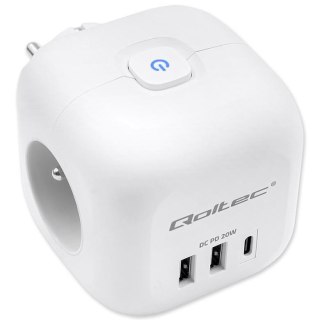 Qoltec Kostka zasilająca Qoltec przedłużacz 6w1 z podświetlanym włącznikiem | 3x AC | 2x USB | 1x USB-C PD 20W | Biała