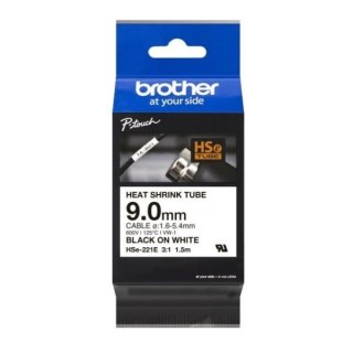 Brother Rurka termokurczliwa Brother P-Touch HSE-221E 9mm x 1.5m (HSE221E) - biała, czarny nadruk