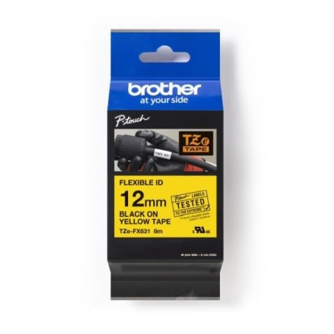 Brother Taśma Brother P-Touch TZe-FX631 12mm x 8m (TZEFX631) - żółta, czarny nadruk