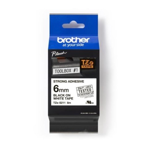 Brother Taśma Brother P-Touch TZe-S211 6mm x 8m (TZES211) - biała, czarny nadruk