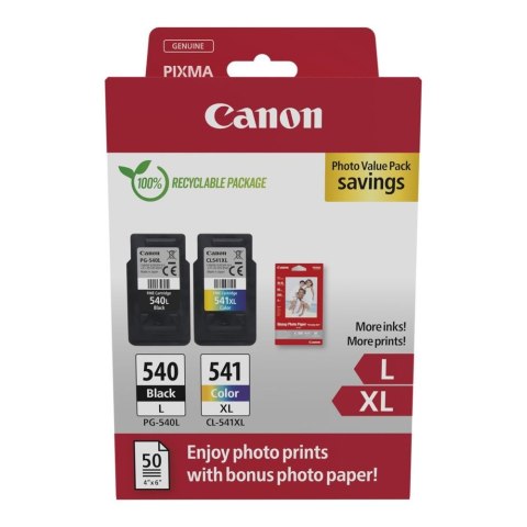 Canon Zestaw tuszy Canon PG-540L Black 11ml 300 str./CL-541XL Color 15ml 400 str. + papier fotograficzny glossy 50 arkuszy (5224B012)
