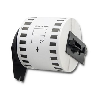 Qoltec Taśma Qoltec do BROTHER DK-22205 | 62mm x 30,48m | Biała/ Czarny nadruk | Rolka z uchwytem