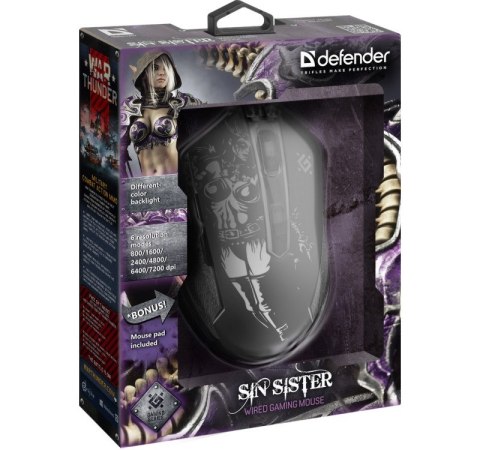 Defender DEFENDER MYSZ PRZEWODOWA GAMINGOWA SIN'SISTER GM-933 OPTIC 7200 DPI 6P 52933