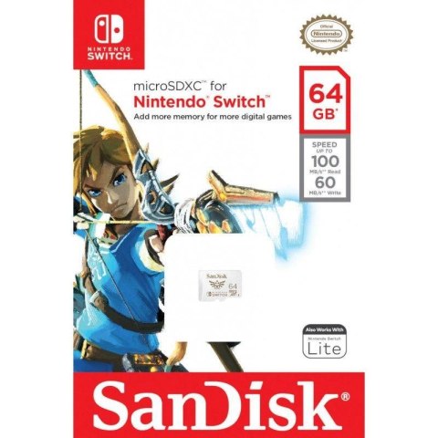 Sandisk Karta pamięci MicroSDXC SanDisk NINTENDO SWITCH microSDXC 64 GB 100/60 MB/s A1 C10 V30 UHS-I U3