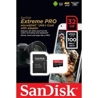 Sandisk Karta pamięci MicroSDHC SanDisk Extreme Pro 32GB 100/90 MB/s A1 Class 10 V30 UHS-I U3 + adapter