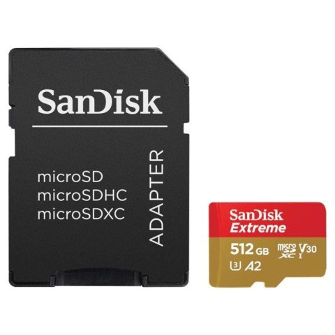 Sandisk Karta pamięci microSDXC SanDisk EXTREME 512GB 160/90 MB/s A2 C10 V30 UHS-I U3 Mobile + Adapter