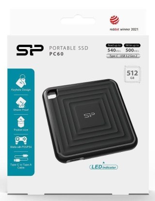 Silicon Power Dysk zewnętrzny SSD Silicon Power PC60 512GB USB-C 540/500 MB/s Type-C Black