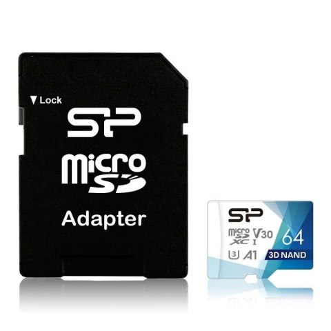 Silicon Power Karta pamięci Silicon Power microSDXC Superior Pro 64GB V30 UHS-1 U3 A1 + ADAPTER microSD-SD
