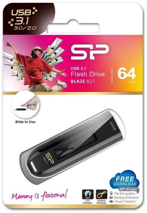 Silicon Power Pendrive Silicon Power Blaze B21 64GB USB 3.0 / USB 3.1 Black