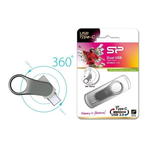 Silicon Power Pendrive Silicon Power C80 64GB USB 3.0 / USB-C + Type C Metal