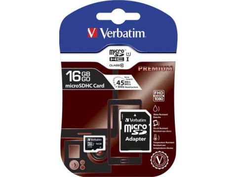 Verbatim Karta pamięci MicroSDHC Verbatim 16GB Class 10 + adapter