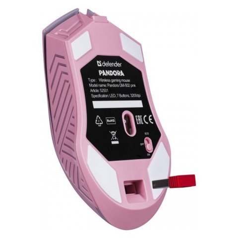Defender Mysz gamingowa bezprzewodowa PANDORA RF 3200DPI 7P różowa