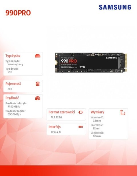 Samsung Dysk SSD 990PRO 2TB Gen4.0x4 NVMeMZ-V9P2T0BW