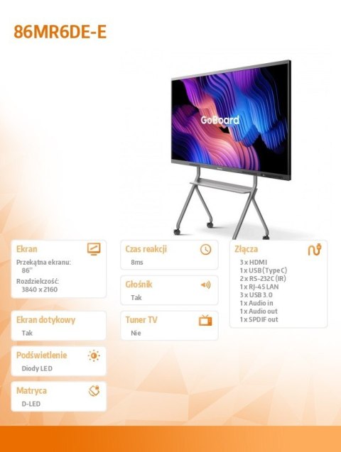 Hisense Monitor interaktywny 86MR6DE-E 86 cali 4K GoBoard Advanced Interactive Display