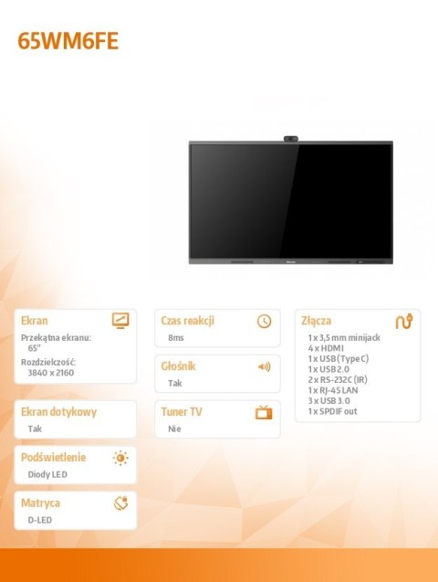 Hisense Monitor intereaktywny 65WM6FE 65 cali 4K GoBoard Live Pro Advanced Interactive Display