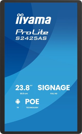IIYAMA Iiyama ProLite S2425AS-B1P Płaski panel Digital Signage 60,5 cm (23.8") LCD Wi-Fi 500 cd/m2 Full HD Czarny Procesor wbudowany An