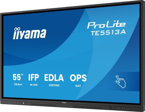 IIYAMA Iiyama TE5513A-B2AG signage display Interaktywny płaski panel 138,7 cm (54.6") Wi-Fi 500 cd/m2 4K Ultra HD Czarny Ekran dotykowy