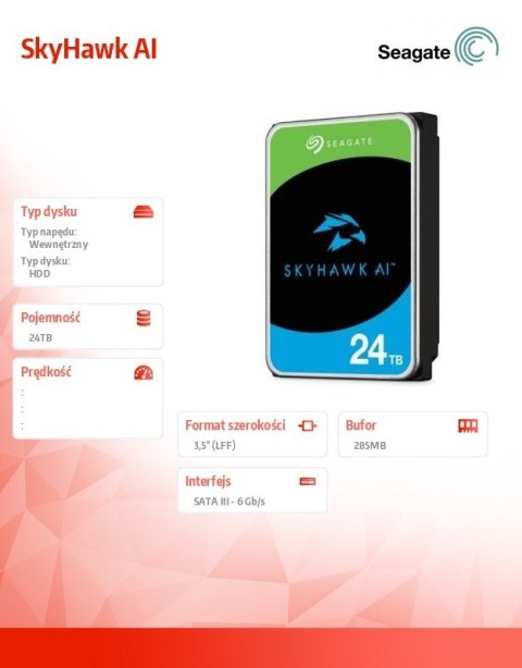 Seagate Dysk SkyHawkAI 24TB 3,5 512MB ST24000VE002