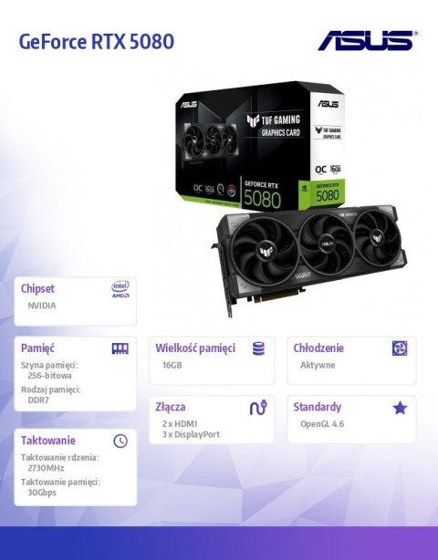 Asus Karta graficzna GeForce RTX 5080 TUF GAMING OC 16GB GDDR7 256bit DP/HDMI
