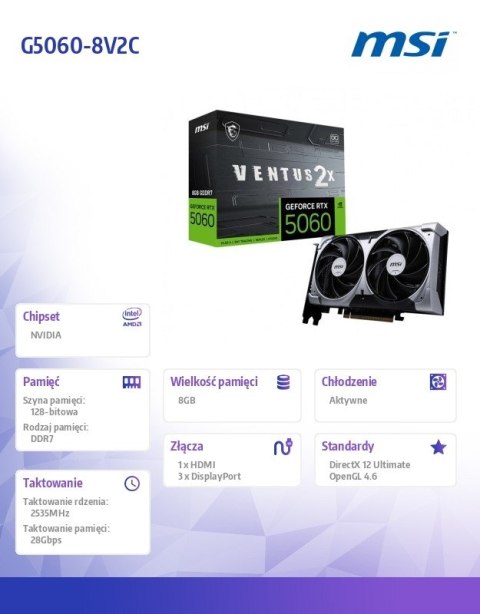 MSI Karta graficzna GeForce RTX 5060 8G VENTUS 2X OC PROMOCJA