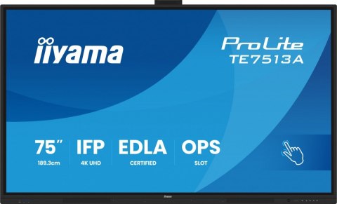 IIYAMA Monitor interaktywny 75 cali TE7513A-B2AG INFRARED,40pkt,IPS,4K,7H,500cd/m2, WiFi,USB, ANDROID 14, Google EDLA,2x20W, UCHWY