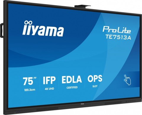 IIYAMA Monitor interaktywny 75 cali TE7513A-B2AG INFRARED,40pkt,IPS,4K,7H,500cd/m2, WiFi,USB, ANDROID 14, Google EDLA,2x20W, UCHWY