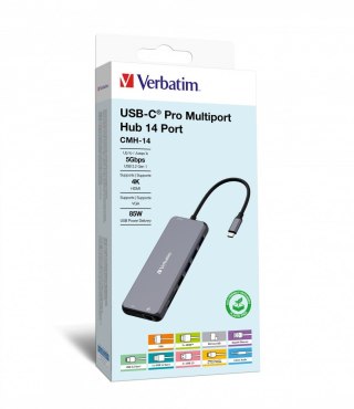 Verbatim Adapter Verbatim CMH-14 USB Type-C 5000 Mbit/s Srebrny