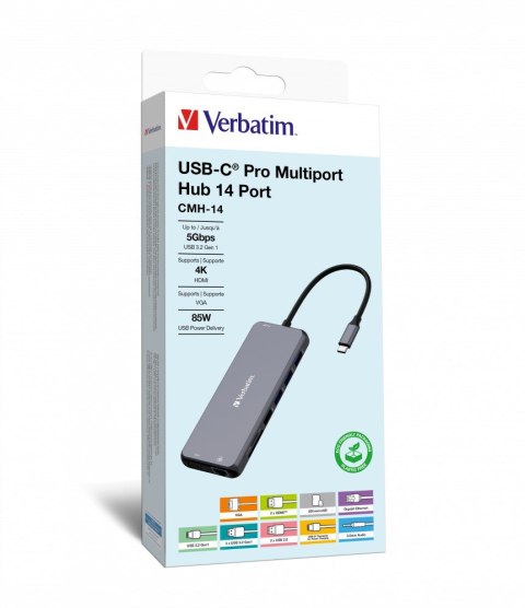 Verbatim Adapter Verbatim CMH-14 USB Type-C 5000 Mbit/s Srebrny