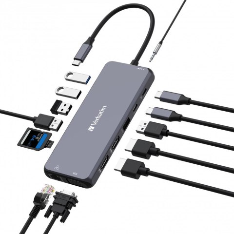 Verbatim Adapter Verbatim CMH-14 USB Type-C 5000 Mbit/s Srebrny