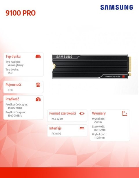 Samsung Dysk SSD 9100 PRO 8TB Heatsink NVMe MZ-VAP8T0CW