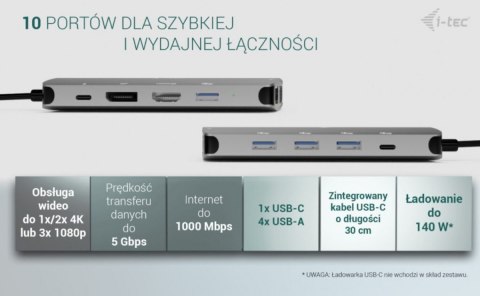 I-tec Stacja dokująca USB-C Meatl Nano 3x Display DP HDMI Power Delivery 100 W