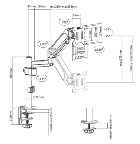 GEMBIRD GEMBIRD BIURKOWE REGULOWANE RAMIĘ/UCHWYT NA MONITOR 17-32, VESA 100X100MM, DO 9 KG