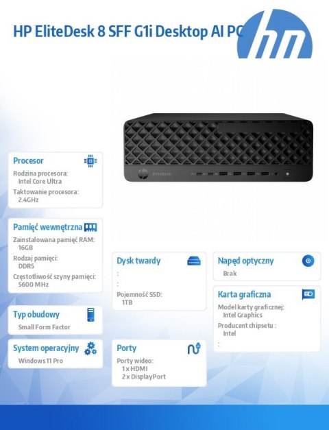 HP Inc. Komputer EliteDesk 8 SFF G1i G1i U7-265 1TB/16GB/W11P A55S2ET