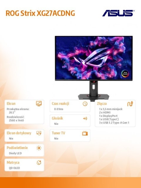 Asus Monitor 27 cali XG27ACDNG OLED HDMI DP USB 360Hz