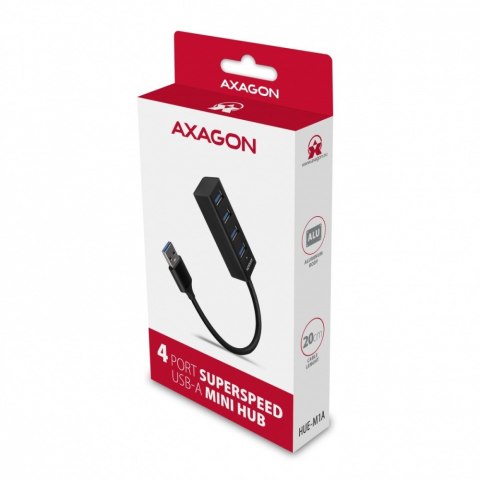 AXAGON HUE-M1A Hub 4-portowy Mini metalowy USB 3.2 Gen 1, 20cm USB-A kabel