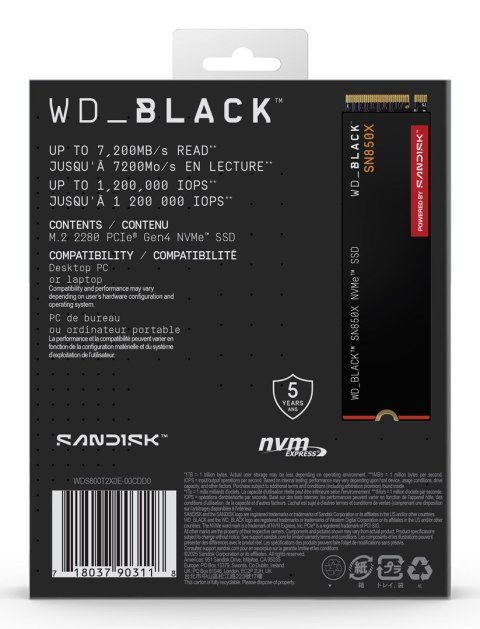 WD SSD WD Black SN850X 8TB NVMe WDS800T2X0E